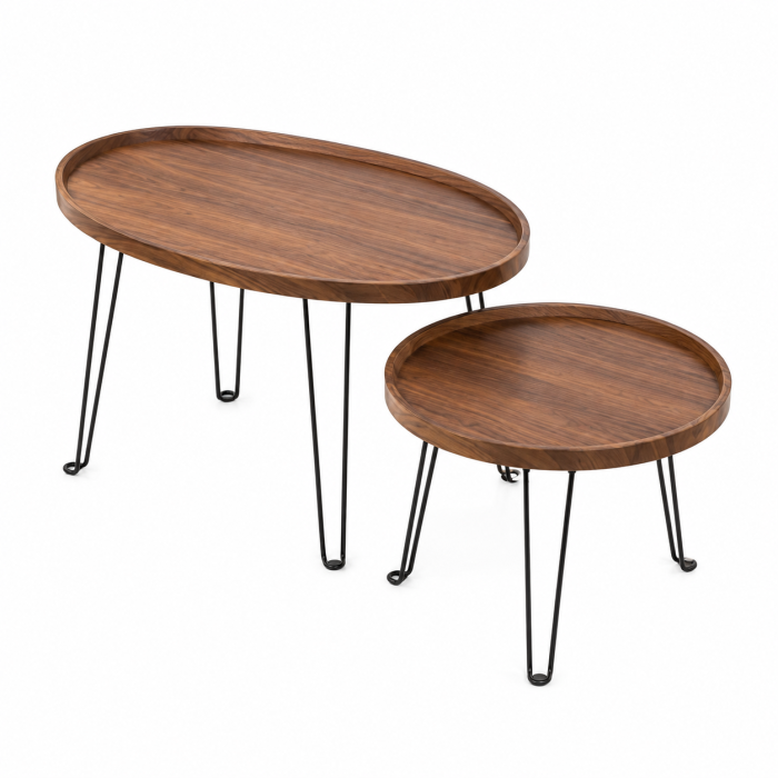 Set Măsuțe Cafea YM070 Aspect Lemn Maro și Metal Negru [2]
