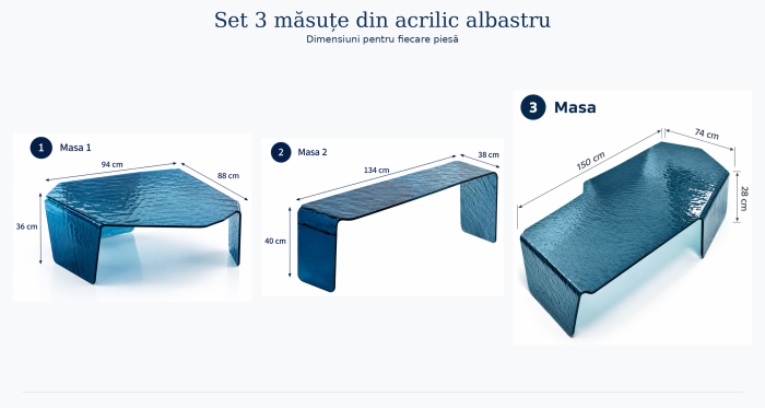 Set 3 măsuțe din acril albastru 15 mm cu suprafață texturată [3]