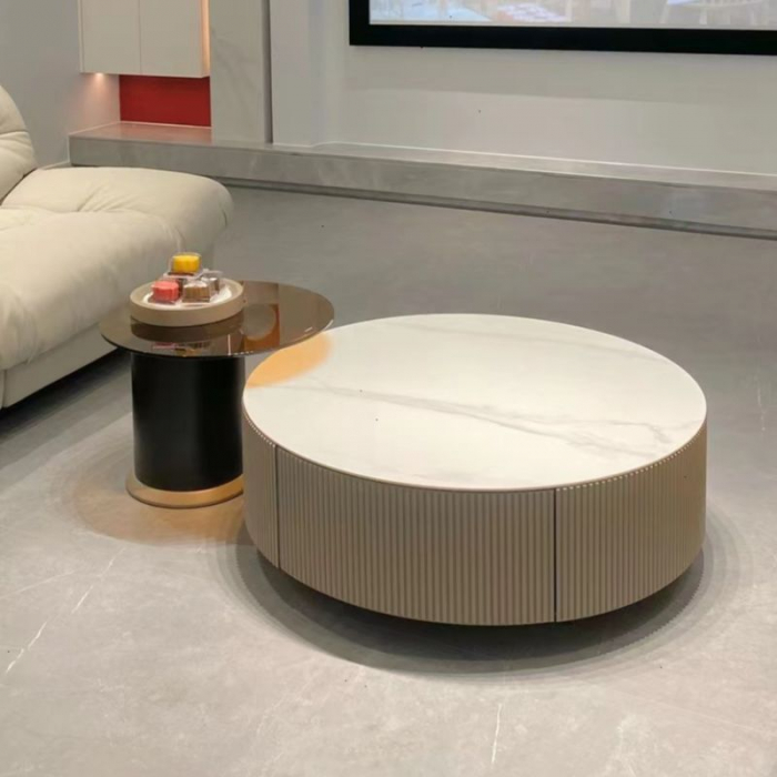 Set Măsuțe Cafea B07 din MDF și Marmură Compozit – 2 piese, cu Sertar și Tavă Integrată [2]