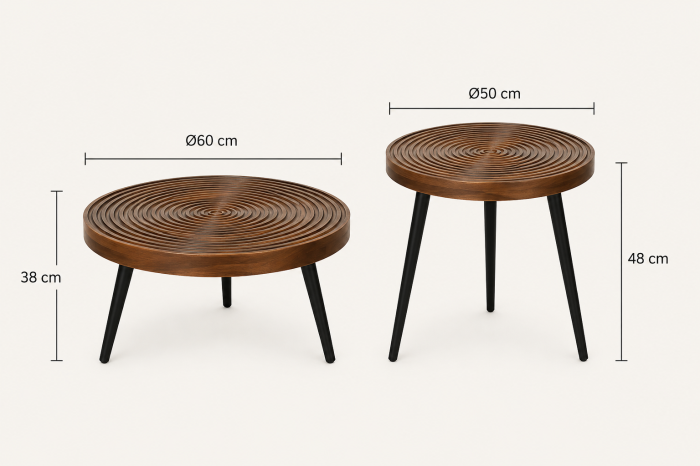 Set 2 Măsuțe de Cafea YM093 Aspect Lemn Maro și Metal Negru [3]
