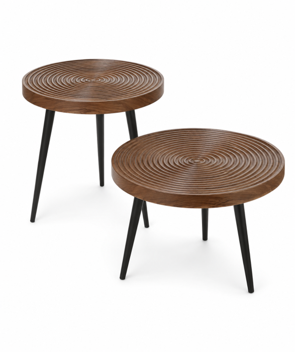 Set 2 Măsuțe de Cafea YM093 Aspect Lemn Maro și Metal Negru [2]