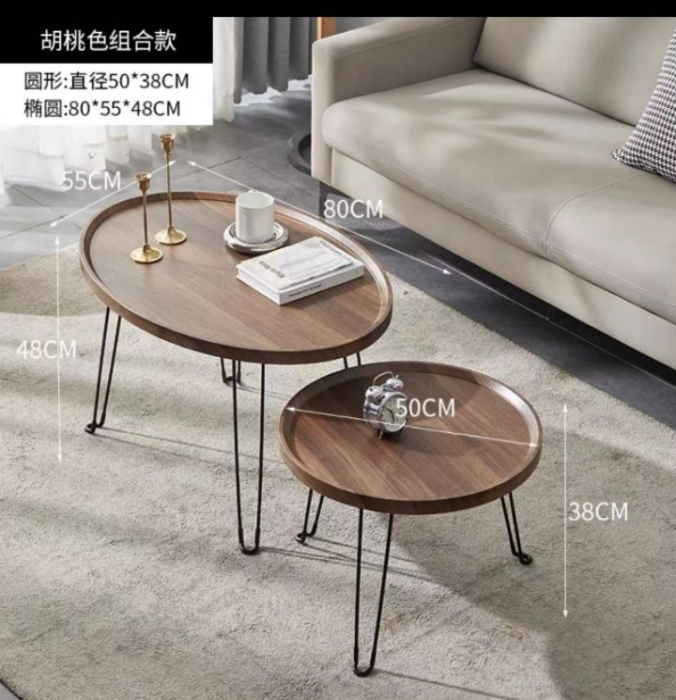 Set măsuțe YM070 – metal negru & lemn maro, formă ovală și rotundă, 80×55 cm [2]