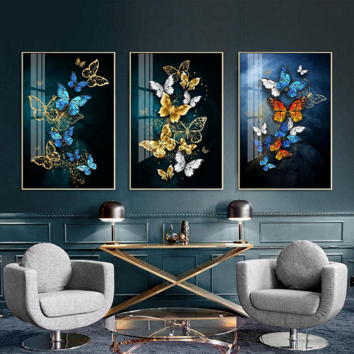 Tablou 50x70 Fluturi - Artă Modernă cu Ramă Aurie [1]
