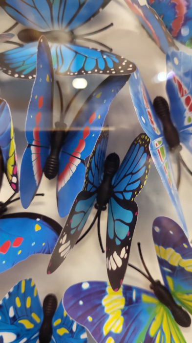 Tablou decorativ 3D Fluturi 218109 C – sticlă și ramă aurie, compoziție circulară, multistrat, 80x80 cm [3]