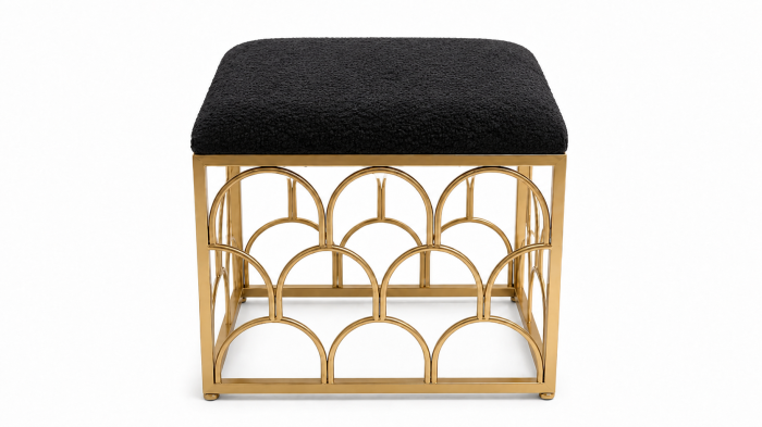 Taburet ZW025-100 S Metal Auriu cu Tapițerie Bouclé Albă [2]