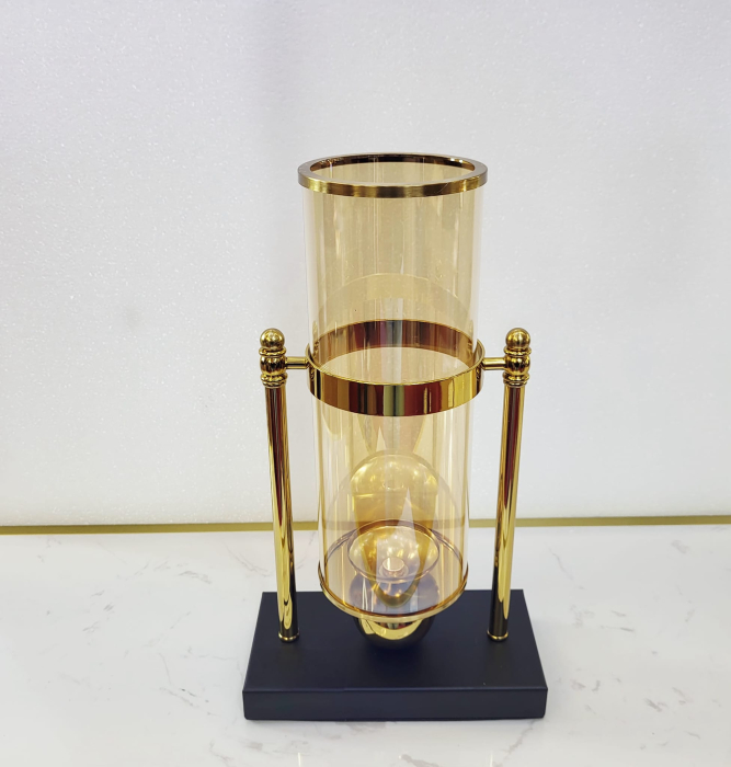 Vază decorativă model 8819, metal auriu & sticlă aurie, formă cilindru, 36 cm [2]