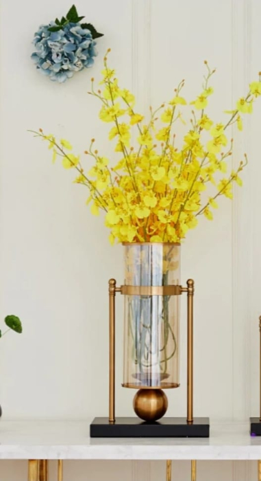 Vază decorativă model 8819, metal auriu & sticlă aurie, formă cilindru, 36 cm [1]