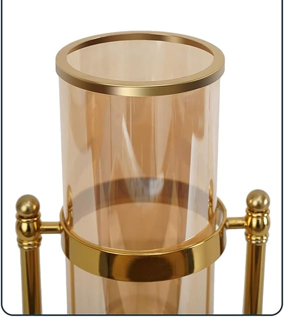 Vază decorativă model 8819, metal auriu & sticlă aurie, formă cilindru, 36 cm [3]