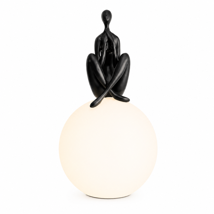 Veioza decorativa T1255 cu glob alb si statueta neagra design modern [3]