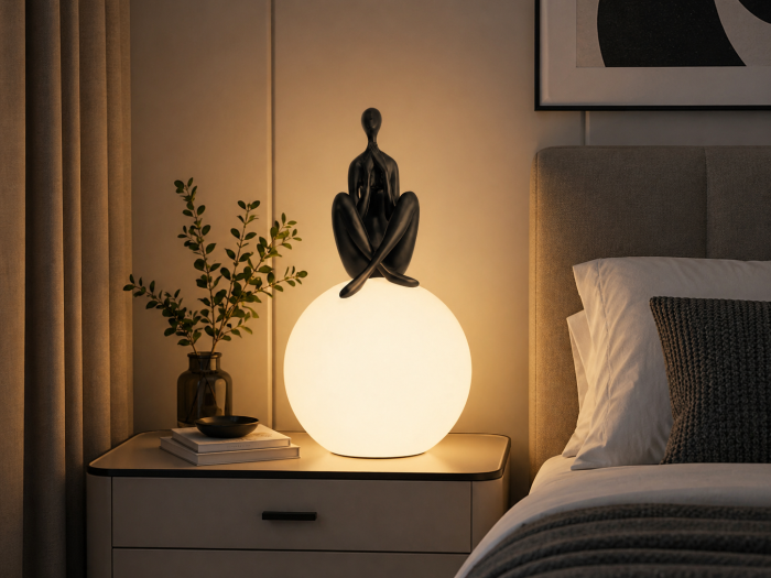 Veioza decorativa T1255 cu glob alb si statueta neagra design modern [2]
