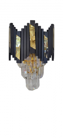 APLICE SI PLAFONIERE - Aplica 109 – Aplica perete modernă negru auriu cu sticlă cristal, 2 becuri E14