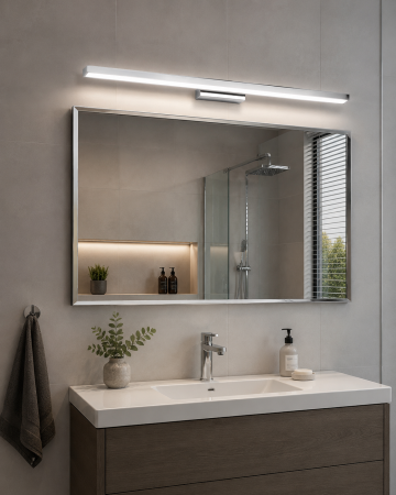 APLICE SI PLAFONIERE - Aplica 287 S, metal/acril crom/alb, LED 8W, 40x8 cm – modernă și pentru baie