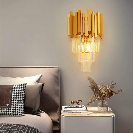 APLICE SI PLAFONIERE - Aplica de perete 3350/2W GD – Metal auriu și sticlă tip cristal, 2 Becuri E14
