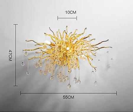 Aplica 6113/2W GD 3 E14 55x45 cm metal auriu cu sticlă, design creangă cu picături de apă [4]