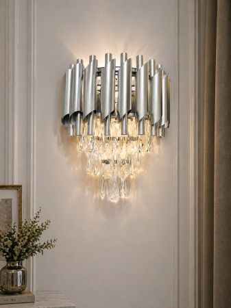 APLICE SI PLAFONIERE - Aplica 98142 CH metal argintiu cu cristale, 2xE14, design clasic-modern