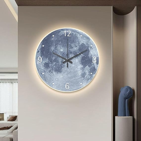 CEASURI - Aplica ceas 2559/400 din metal, design lună albastră, 40 cm, 3 tipuri de lumină