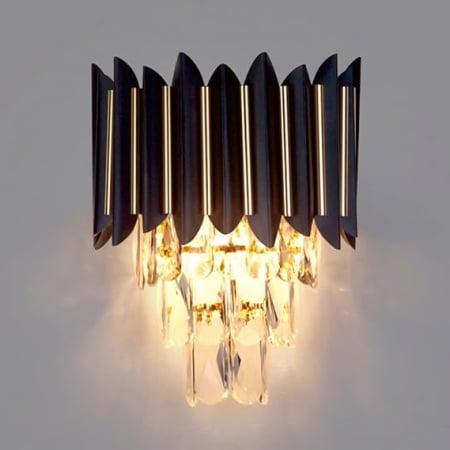 APLICE SI PLAFONIERE - Aplica de perete 3302, metal auriu și negru cu pandantive sticlă cristal, E14, 30x24x14 cm