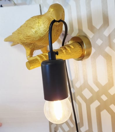 APLICE SI PLAFONIERE - Aplică decorativă perete 2516/1W – pasăre aurie cu bec E27, 20 cm, comutator pe fir