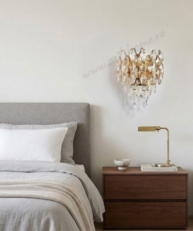 APLICE SI PLAFONIERE - Aplică perete 8805 GD auriu cu cristale amber și transparente design fagure