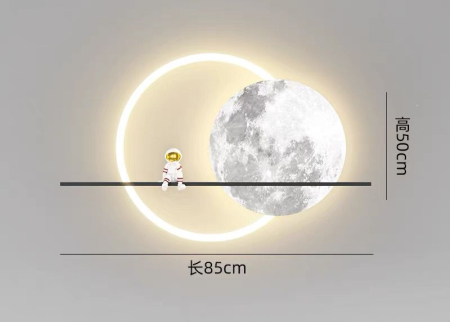 Aplică și ornament de perete model 2557, astronaut cu lună și cerc luminos LED, 50 cm [2]