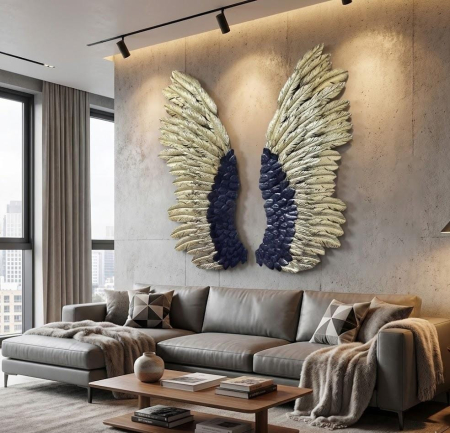 DECORATIUNI - Aripi Decorative de Perete 16448, Metal Auriu-Negru, Design Aripi de Înger, 116 cm