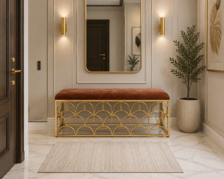 TABURETE - Banchetă ZW025-100 Catifea Maro și Metal Auriu Design Elegant Modern