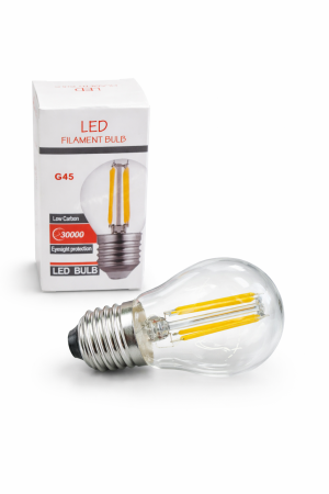 BECURI LED - Bec LED G45 E27 4W sticla transparenta filament, forma glob, lumina calda 3000K