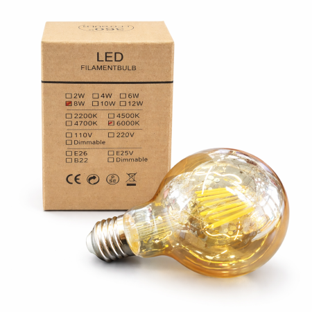 BECURI LED - Bec LED G80 8W E27 lumină rece 6000K glob decorativ sticlă aurie