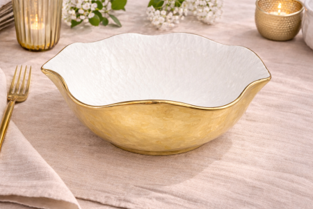 Accesorii bucătărie & dining - Bol ceramic alb interior auriu exterior 28 cm model 1224-8