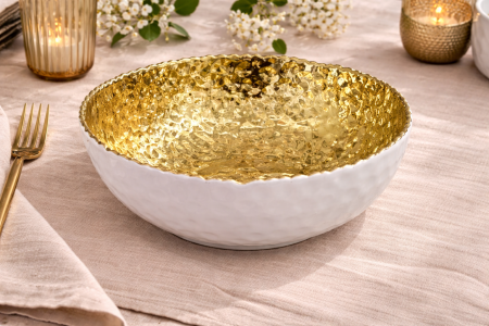 Accesorii bucătărie & dining - Bol decorativ ceramic alb interior auriu 27 cm model 957-27