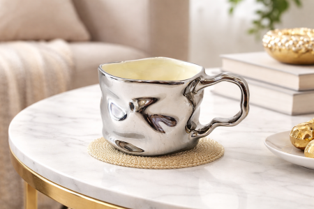 Accesorii bucătărie & dining - Cană ceramică modernă negru și gri lucios design texturat