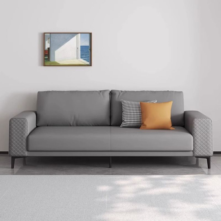 MOBILIER - Canapea 2306 piele ecologică gri, design modern cu cotiere matlasate, 220 cm