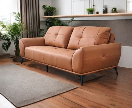 Canapea model 2309, piele sintetică maro-coniac, structură lemn, 220 cm [1]