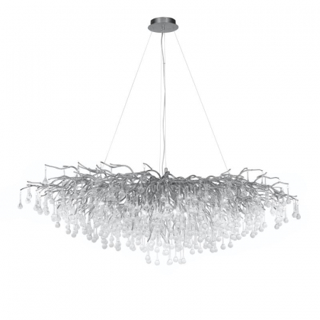 Candelabru 6113/1200 CH – Ramură Argintie cu Picături de Sticlă, 10 Becuri E14, 120 cm [1]