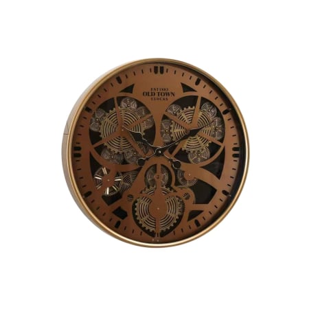 CEASURI - Ceas de perete E163 Gear Clock, metal auriu cu sticlă, mecanism rotativ decorativ, Ø60 cm