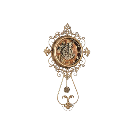 CEASURI - Ceas de perete E185-GEAR CLOCK metal auriu, mecanism vizibil, design industrial vintage