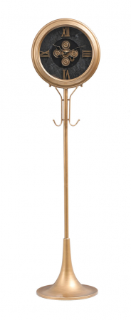 CEASURI - Ceas de podea E48, metal auriu, H175 cm, cadran negru 44 cm, suport haine