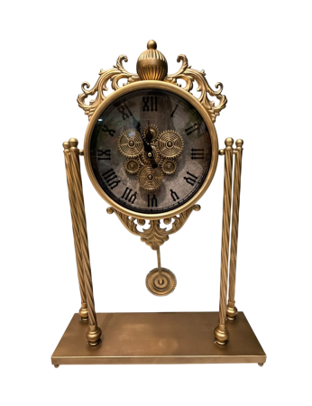 CEASURI - Ceas masă E190- metal auriu, mecanism vizibil, 65x45 cm