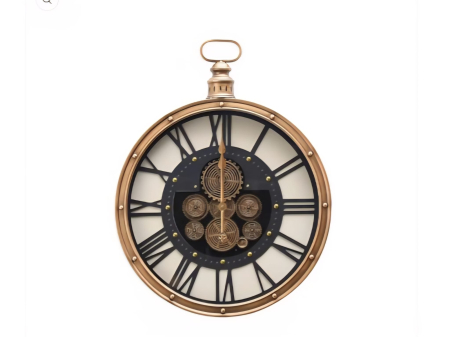 CEASURI - Ceas perete E129-GEAR CLOCK metal auriu negru, mecanism vizibil, 60x77 cm