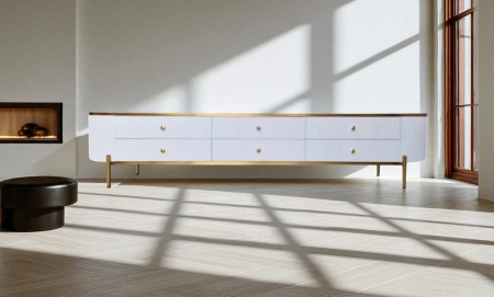 MOBILIER - Comodă TV 810 cu cadru auriu și blat marmură – alb sau negru