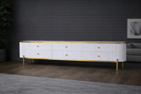 MOBILIER - Comodă TV 810 cu cadru auriu și blat marmură – alb sau negru