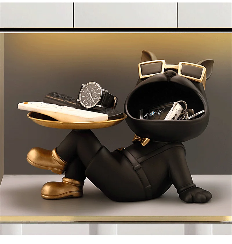 DECORATIUNI - Statuie decorativă 5001 câine cu tavă aurie – elegantă și funcțională