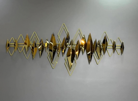 Decorațiune de perete metalică model 61050 auriu cu forme geometrice 3D, 170x76 cm [1]