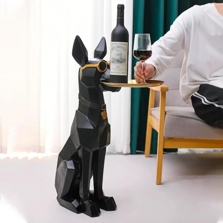 Decorațiune de podea model BJ162 – câine cu tavă din oțel inoxidabil, modern și elegant [1]