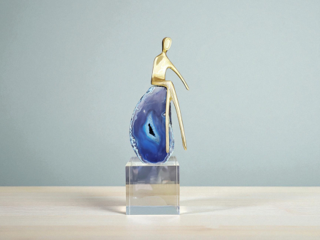 DECORATIUNI - Decoratiune CX002 cu piatră naturală albastră și figură metalică aurie