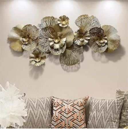DECORATIUNI - Decorațiune metalică de perete model 15438 floral 3D auriu, 132x62 cm