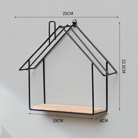 Etajeră de perete A1323 BK, cadru din fier și poliță din lemn – design casă modern [1]