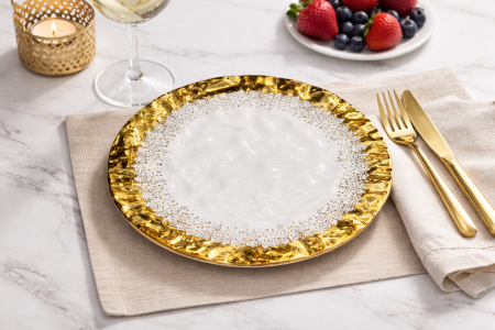 Accesorii bucătărie & dining - Farfurie albă cu margine aurie texturată Ø20 cm model 1224-14