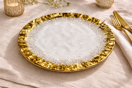 Accesorii bucătărie & dining - Farfurie albă cu margine aurie texturată Ø26 cm model 1224-15