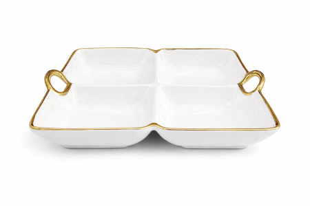 Accesorii bucătărie & dining - Farfurie compartimentată ceramică alb auriu 957-25 cu 4 secțiuni